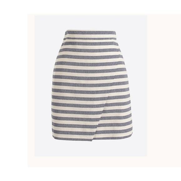 J. Crew skirt 10 blue white stripe nautical faux wrap pencil mini coastal lined - Picture 1 of 10
